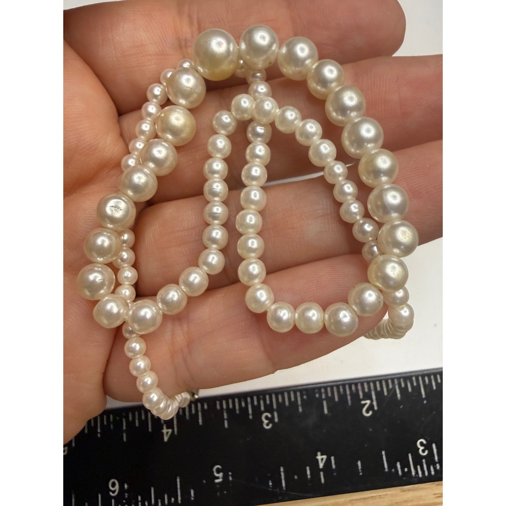 Vintage Japan Graduated Faux Pearl Necklace Cream Strand Ornate Box Clasp 17"